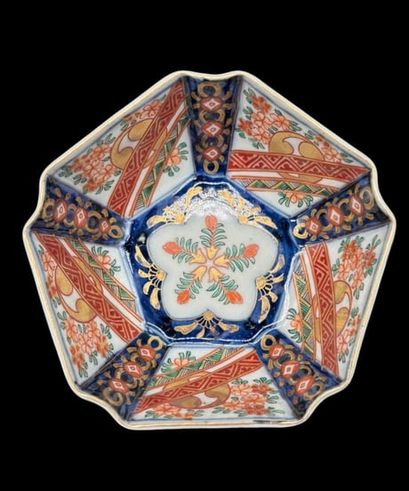 【3客セット】 古伊万里 錦手 隅切五角皿 金彩 色絵 小鉢 五角鉢 向付 和食器 陶器 骨董品 アンティーク