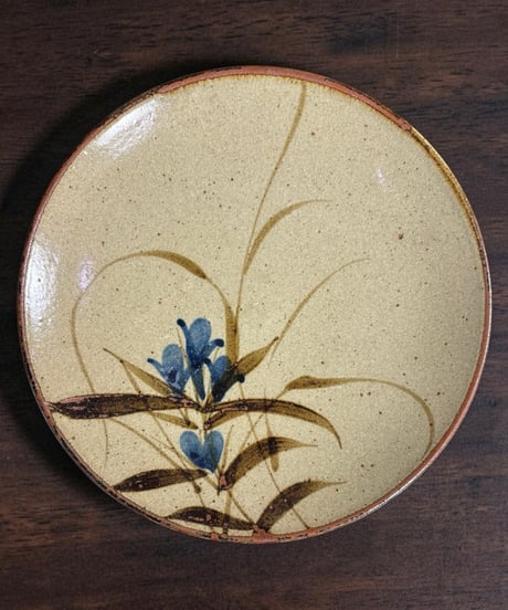 益子焼 絵皿 草花 伝統工芸 大皿 飾り皿 民芸陶器 骨董品 アンティーク
