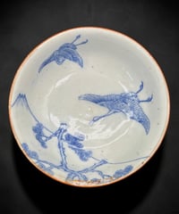 江戸期 古伊万里 染付 鶴松富士図 丸皿 鉢 盛り鉢 飾皿 和食器 陶器 時代物 骨董品 アンティーク
