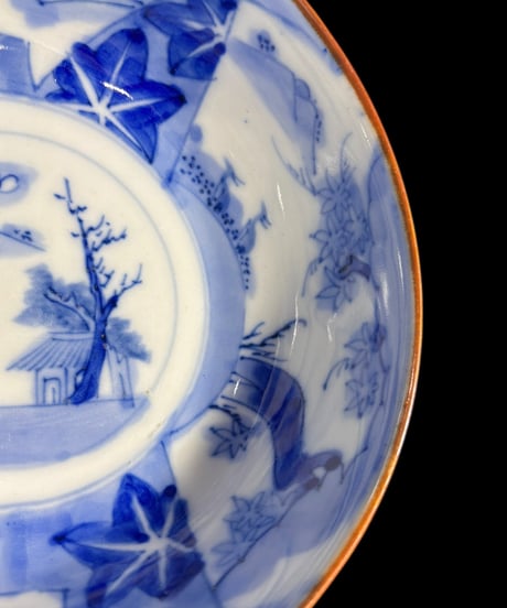 古伊万里 染付 盆栽文図 大鉢 紅葉 風景 鉢 取り皿 飾り皿 和食器 時代物 伊万里 陶器 骨董品 アンティーク