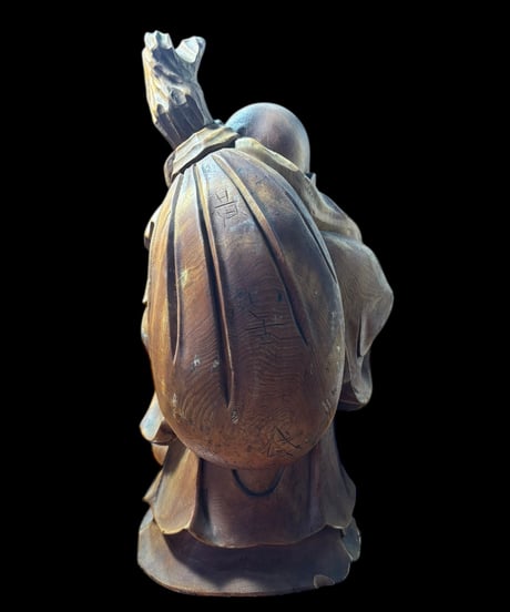 木彫り 布袋尊 七福神 木製 布袋様 商売繫盛 縁起物 彫刻 仏像 古美術 インテリア 置物 オブジェ 骨董品 アンティーク