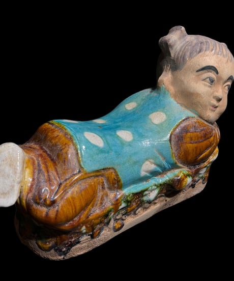 人物像 置物 陶器製 中国美術 オブジェ 枕 彫刻 民芸 工芸品 中国 唐物 古玩 インテリア 骨董品 アンティーク