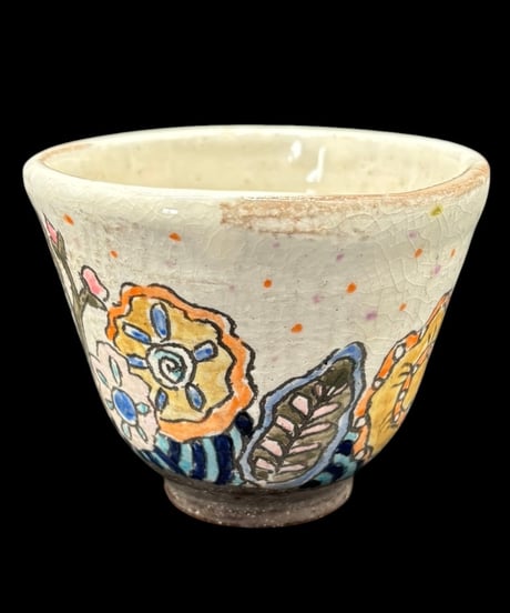 手描き 湯呑み 花柄 茶器 茶道具 器 陶器 作家物 骨董品 アンティーク
