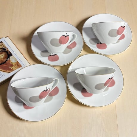 【4客揃】Noritake MINORI カップ&ソーサー 果実 ノリタケ 日本陶器会社 マグカップ 紅茶 コーヒー カップ 茶器 昭和 レトロ アンティーク