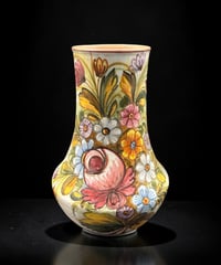 イタリア製 手描き 花瓶 花柄 丸形 フラワーベース 花入れ 花器 陶器 インテリア 骨董品 アンティーク