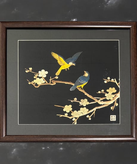 中国現地買入 鳥 梅 切り絵 貼り絵 中国 鳥 風景 額 版画 アート イラスト 美術品 中国雑貨 コレクション 骨董品 アンティーク