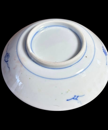【6客セット】 古伊万里 染付 福 扇子 丸皿 取り皿 飾り皿 和食器 伊万里 陶器 骨董品 アンティーク