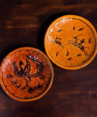 【2客セット】 大樋焼 菓子皿 鶴 鹿 小皿 丸皿 平皿 時代物 和食器 骨董品 アンティーク