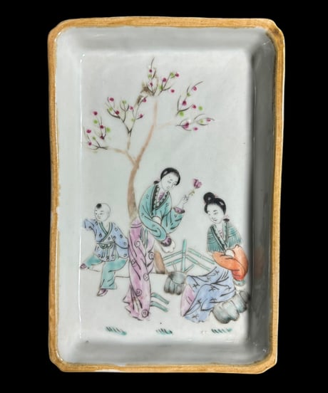 中国美術 美人 粉彩人物絵 清時代 中国雑貨 陶板 磁板 食器 インテリア 時代物 中国 陶器 骨董品 アンティーク