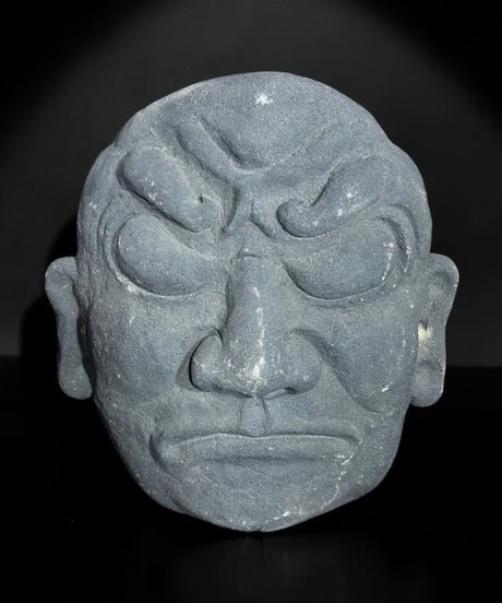 竃神 石彫面 石物 彫刻 仏面 飾面 縁起物 古美術 時代物 インテリア 骨董品 アンティーク
