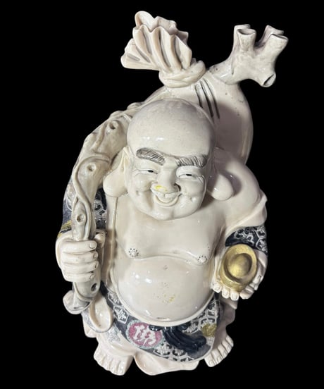 白材 布袋尊 七福神 布袋様 開運 縁起物 彫刻 仏像 象牙風 古美術 インテリア 置物 オブジェ 骨董品 アンティーク