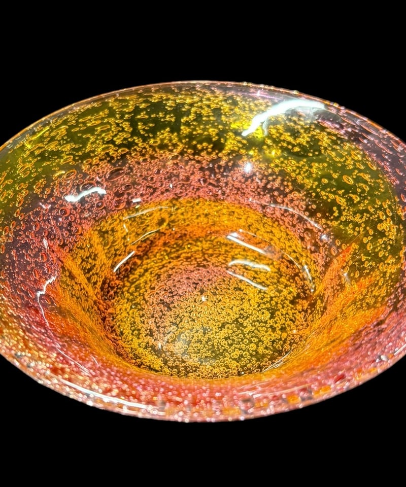 琉球ガラス 鉢 ピンク 吹きガラス 泡ガラス 宙吹き 小鉢 洋食器 和食器