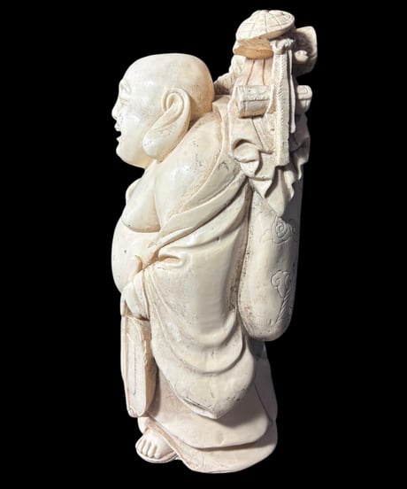 白材 布袋尊 七福神 布袋様 開運 縁起物 彫刻 仏像 象牙風 古美術 インテリア 置物 オブジェ 骨董品 アンティーク