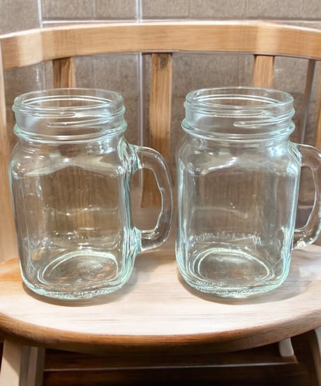 【2個セット】ガラスジャー ガラス コップ ドリンクジャー スムージーグラス 硝子 店舗用 古美術 骨董品 アンティーク