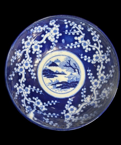 古伊万里 大鉢 梅 山水風景図 盛り鉢 色絵 鉢 取り皿 飾り皿 和食器 陶器 伊万里 骨董品 アンティーク
