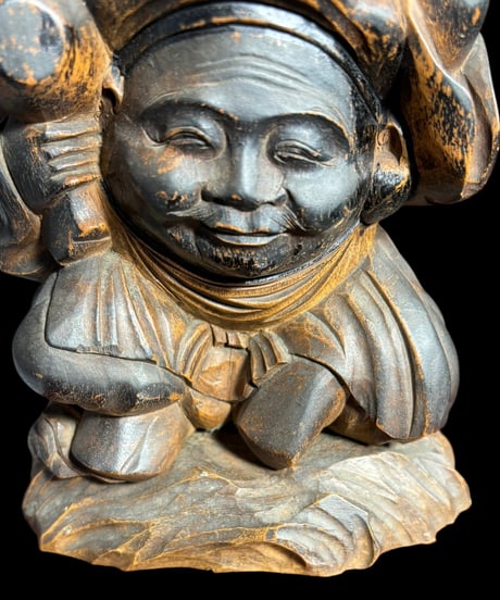 木彫り 大黒天 七福神 木製 大黒様 縁起物 開運 縁起物 仏像 古美術 仏教美術 インテリア 置物 オブジェ 骨董品 アンティーク