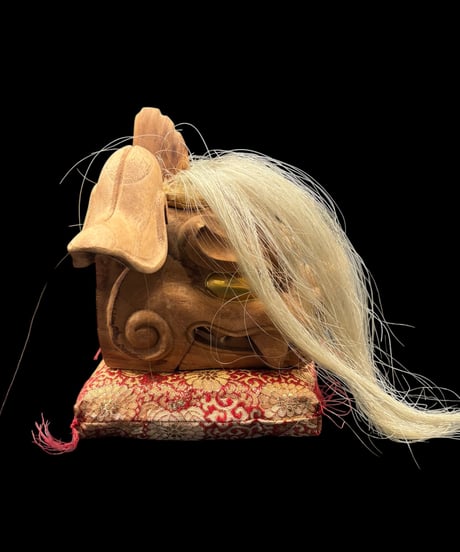 木彫 獅子頭 共箱 獅子舞 魔除け 彫刻 置物 作家物 コレクション オブジェ 古美術 骨董品 アンティーク