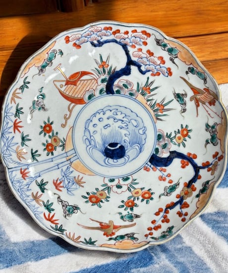 古伊万里 色絵 [松竹梅鳥文絵] 丸皿 取り皿 飾り皿 和食器 江戸 伊万里 陶器 骨董品 アンティーク