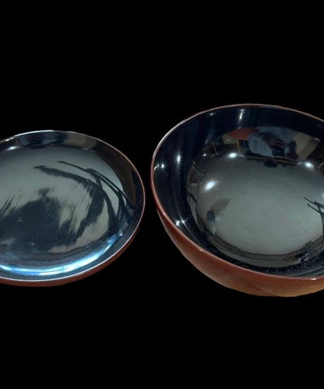 【10客セット】外紅福内黒 煮物椀 箱付き お椀 茶碗 器 陶器 和食器 骨董品
