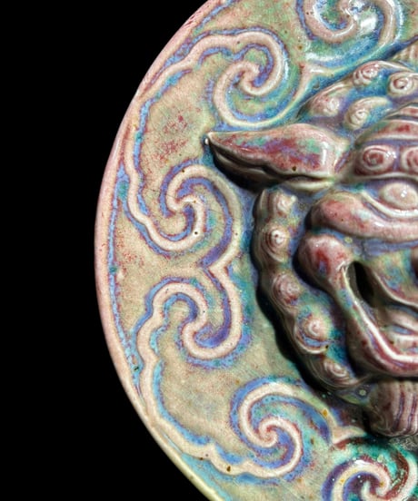 壁掛け 鬼 陶器製 中国美術 オブジェ 鬼瓦 魔除け 彫刻 民芸 工芸品 中国 唐物 古玩 インテリア 骨董品 アンティーク