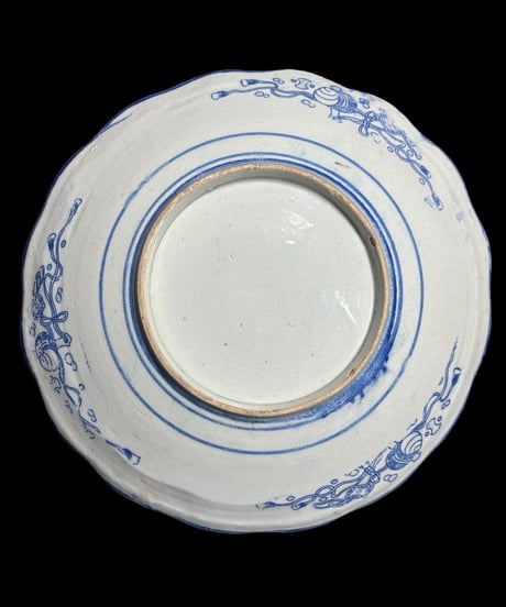 染付 [龍 草花文] 平皿 大皿 印判皿 盛り皿 飾り皿 器 和食器 骨董品 アンティーク