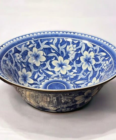 染付 大深鉢 花柄 盛り皿 飾り皿 大皿 大鉢 フローラル 中国雑貨 和食器 骨董品