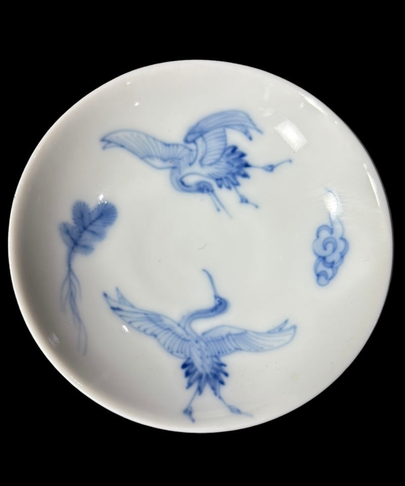 中国美術 染付皿 五客 鶴図 中国美術 染付皿 五客