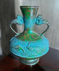 端峰作 特殊新合金製 寿 孔雀 花瓶 伝統工芸 陶芸 花 フラワーベース 花入れ 壺 花器 陶器 古美術 骨董品 アンティーク