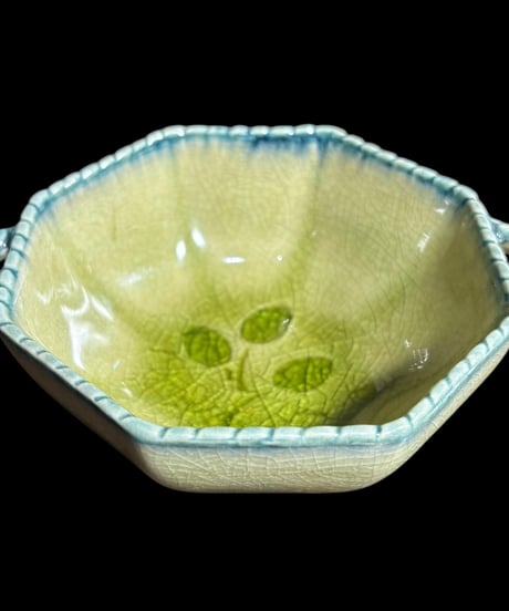 緑釉 八角小鉢 葉 グリーン 鉢 取り皿 飾り皿 和食器 骨董品 アンティーク