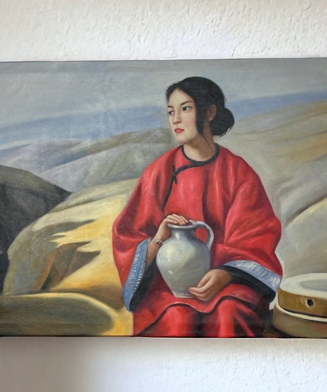 中国美術 油絵【人物画】額装 壁掛 絵画 色絵 民国 古美術 アンティーク コレクション