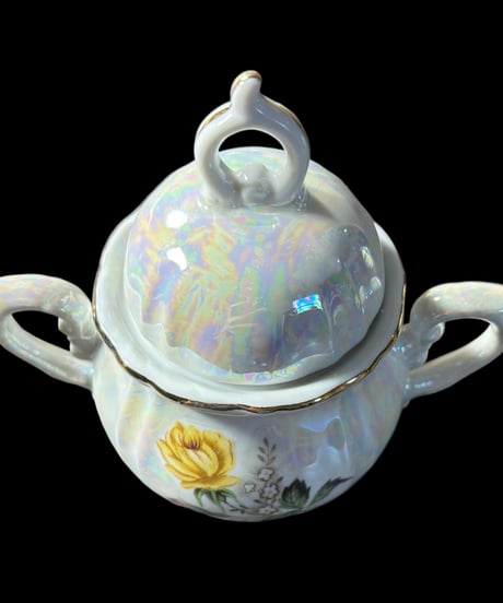 花柄 オーロラ シュガーポット 潤喫茶 洋食器 食器 茶器 昭和 レトロ 骨董品 アンティーク
