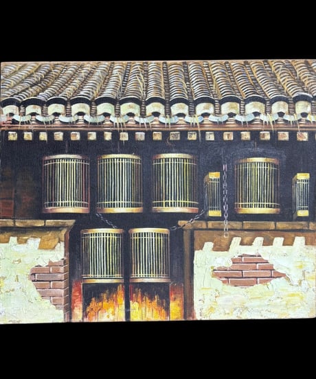 油絵【風景絵】中国雑貨 油彩 額装 壁掛 絵画 色絵 中国 民国 古美術 雑貨 インテリア アンティーク コレクション