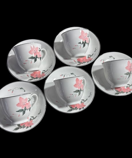 【5客揃】中国醴陵 カップ&ソーサー 花柄 日本陶器会社 マグカップ 紅茶 コーヒー カップ 茶器 昭和 レトロ アンティーク