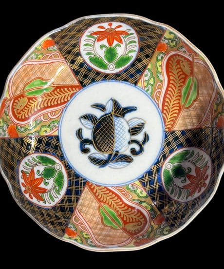 古伊万里 金彩 色絵 [窓絵草花文絵] なます皿 丸皿 取り皿 飾り皿 和食器 江戸 伊万里 陶器 骨董品 アンティーク