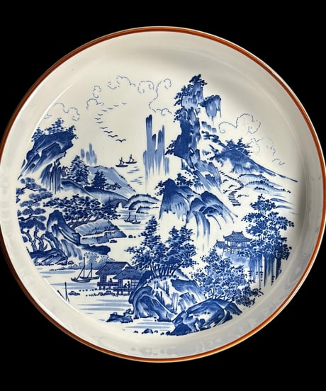 染付 深皿 [風景絵] 時代物 丸皿 鉢 取り皿 盛り皿 飾り皿 レトロ 和食器 骨董品 アンティーク