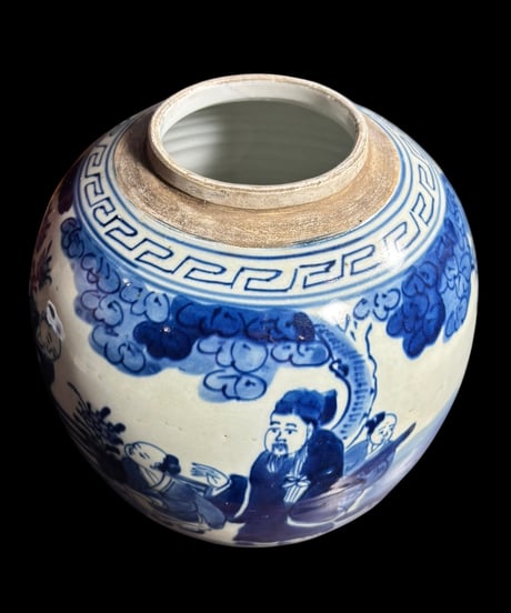 清時代 中国磁器 染付 壺 人物風景図 フラワーベース 花瓶 花入れ 故人 花器 陶器 中国 古美術 骨董品 アンティーク