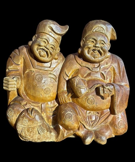 木彫り 大黒天 恵比寿 七福神 木製 恵比寿様 商売繁盛 開運 縁起物 彫刻 仏像 古美術 インテリア 置物 オブジェ 骨董品 アンティーク