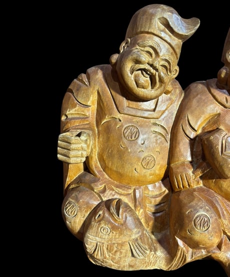 木彫り 大黒天 恵比寿 七福神 木製 恵比寿様 商売繁盛 開運 縁起物 彫刻 仏像 古美術 インテリア 置物 オブジェ 骨董品 アンティーク