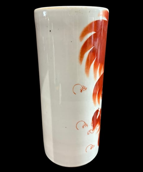 中国清末 民国 壺 [獅子] 中国雑貨 赤絵 麒麟 狛犬 フラワーベース 花瓶 花入れ 丸壺 花器 陶器 中国 古美術 シノワズリ 骨董品 アンティーク