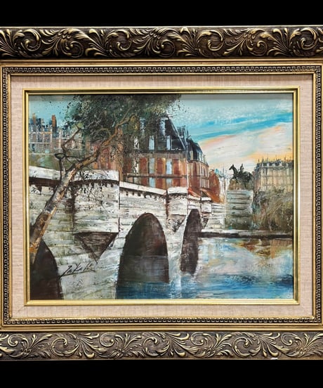 油絵 パリ ポンヌフ 金額 風景 油彩 額装 額 壁掛 絵画 色絵 雑貨 ゴージャス インテリア アンティーク コレクション