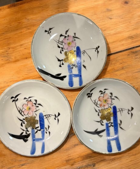 【3客セット】色絵 小皿 [梅 松] 取り皿 盛り皿 飾り皿 和食器 骨董品 アンティーク