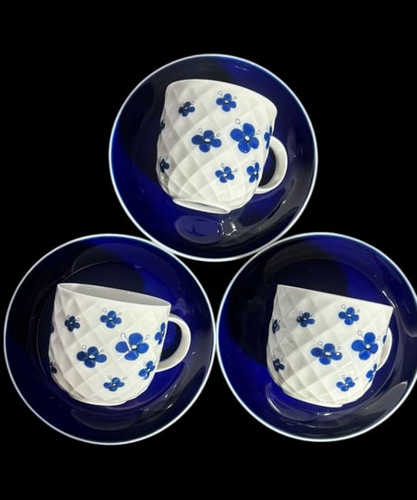 【3客揃】 ドイツ製 Thomas カップ&ソーサー Holiday in Copenhagen トーマス 花柄 ブルー マグカップ 紅茶 コーヒー カップ 茶器 昭和 レトロ アンティーク