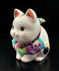 招き猫 彩絵福おじぎ猫 縁起物 開運 商売繁盛 陶器 昭和 レトロ 工芸品 インテリア 骨董品 アンティーク
