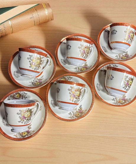 【6客揃】Jyoto China カップ&ソーサー 花柄 日本 マグカップ 紅茶 コーヒー カップ 器 昭和 レトロ 骨董品 アンティーク