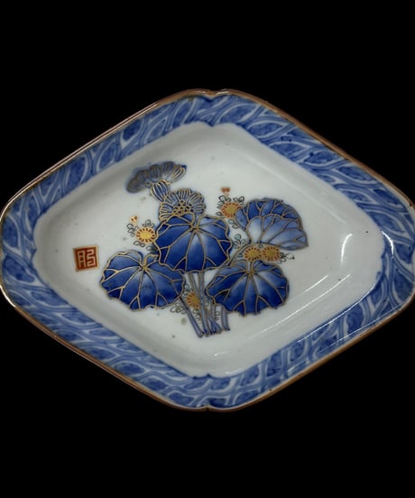 【17客セット】古伊万里 菱形皿 染付 菊 明治 草花文図 小皿 丸皿 盛り皿 飾り皿 古伊万里 古美術 和食器 骨董品 アンティーク