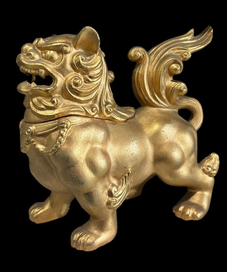 高岡銅器 金獅子 香炉 唐獅子 ゴールド 置物 美術品 縁起物 オブジェ 陶磁器 陶器 骨董品 アンティーク