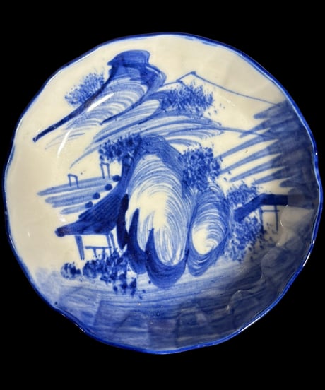 古伊万里 染付 丸皿 [山水風景絵] 中皿 小皿 取り皿 盛り皿 飾り皿 和食器 陶器 骨董品 アンティーク