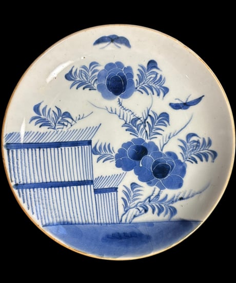 古伊万里 染付 [蝶牡丹絵] 中皿 大皿 平皿 取り皿 盛り皿 飾り皿 和食器 伊万里 骨董品 アンティーク