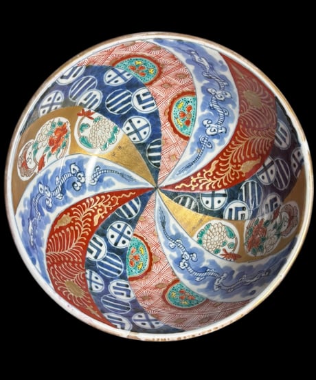古伊万里 大鉢 [龍草花文図] ねじれ模様 金彩 色絵 鉢 丸皿 取り皿 飾り皿 和食器 江戸 伊万里 陶器 骨董品 アンティーク