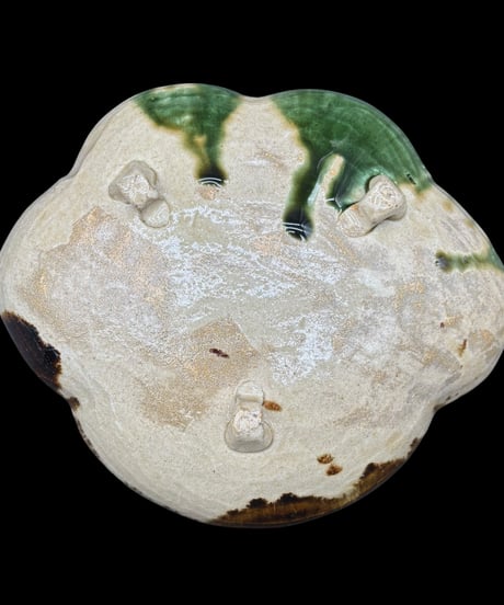 加藤光右衛門 織部 葉形 鉢 作家物 美濃 織部焼 共箱 大鉢 大皿 盛り皿 飾り皿 和食器 骨董品 アンティーク
